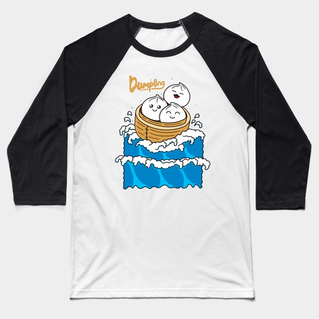 Dumpling in the Wave Baseball T-Shirt by Kimprut